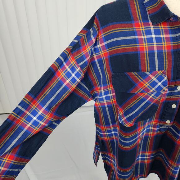 Old Navy Classic Boyfriend Henley Popover Top Shirt in Navy Tartan Size Large - Picture 6 of 10